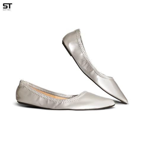 Silky Toes Womens Foldable Flat Ballet Shoes Casual Business Flats for Women (Silver, US Footwear Size System, Adult, Women, Numeric, Medium, 6) by Silky Toes - Image 3