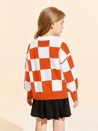 Image of Girls Sweaters Kids Fashion Plaid Mock Neck Pullover Sweater Tops 5-14 Years