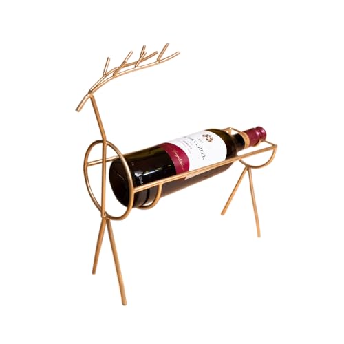 Image of Reindeer Wine Bottle Holder | Single Bottle Wine Rack | Wine Bottle Stand | Beer Bottle Holder | Secret Santa Gifts for Christmas New Year Birthday | Gift for Friend Retirement (Gold Colour)