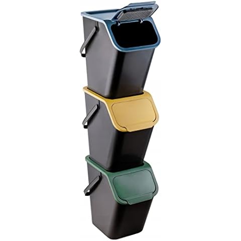 Go Practic Set von 3 Mülleimer Stapelbox | Abfalltrennsystem zur Mülltrennung in der Küche | Abfallsystem mit klick-Deckel Cover