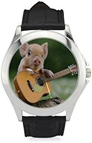 Birthday Gifts Classic Funny Pig with Guitart Women's Classic Leather Strap Watch