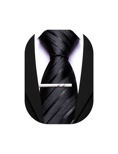 Image of Barry.Wang Silk Men Ties Formal Stripes Necktie and Tie Clip for Wedding Party Business Fashion Classic