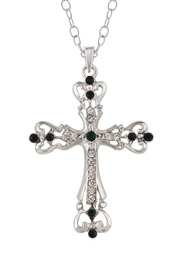 Image of Alilang Womens Black Silver Clear Crystal Rhinestones Celtic Holy Cross Pendant Necklace