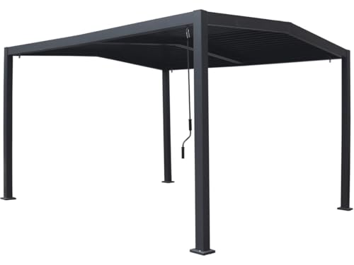 Pérgola bioclimática con techo a 2 vertientes Victoria en aluminio y metal - 3,5 x 4 m - Gris