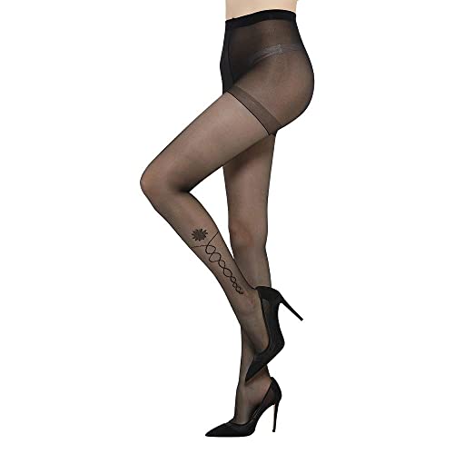 Image of C4N 15D Sheer Tights for Women Control Top Pantyhose High Waist Non-Slip Silk Stockings, Vines Flower