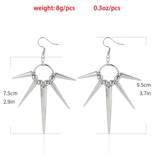 925 Silver Gothic Spike Dangle Drop Earrings, Punk Rock Flame Party Costume Accessories, Barbed Thorn Outfits Dangling Jewelry Gifts for Women3