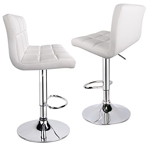 Leopard Bar Stools, Modern Pu Leather Adjustable Swivel Bar Stool With Back, Set Of 2 (White) #TOP2