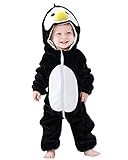 MICHLEY Unisex Baby Hooded Romper Winter Flannel Jumpsuit 6-12months, Cartoon Cosplay Costume, Penguin