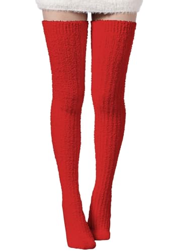 Image of Moon Wood Womens Thigh High Socks Long Soft Warm Leg Warmers Fuzzy Over Knee High Stockings Coral Fleece Plush Socks