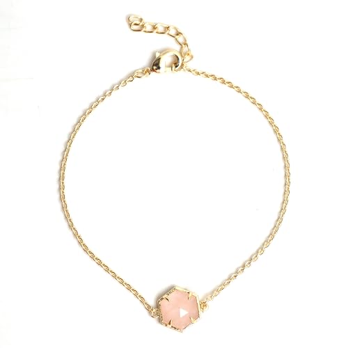 Gempires Gemstone Bracelet with Hexagon Shape Gemstone Suspended with 7 + 1 inch Chain, 14k Gold Plated, Hypoallergenic and Safe Jewelry