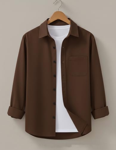 Generic Men's Light Blue Long Sleeve Button-Down Shirt, Relaxed Brown - Image 3