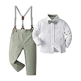 Boarnseorl Baby Boys Pants Sets,Toddler Gentleman Outfits, Infant Long Sleeve Shirt + Pants + Bow Tie + Suspenders,18-24M