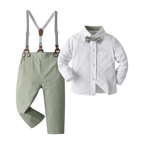 Boarnseorl Baby Boys Pants Sets,Toddler Gentleman Outfits, Infant Long Sleeve Shirt + Pants + Bow Tie + Suspenders