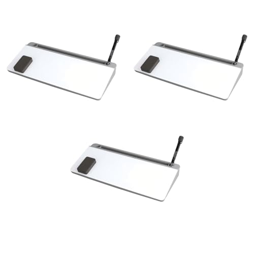 Pizarra blanca de cristal de sobremesa con almacenamiento, soporte para teclado de ordenador, pizarra de notas de sobremesa, ideal para escuelas, hogares y oficinas Light gray 3