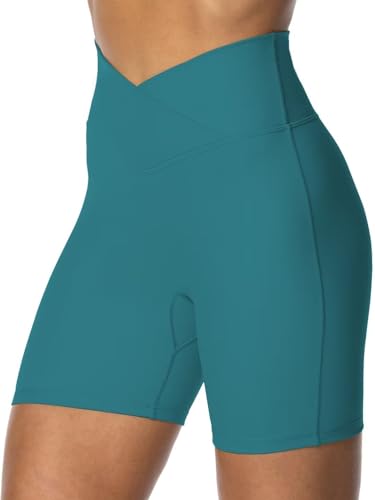 Image of Sunzel Crossover Biker Shorts for Women, No Front Seam V High Waist Yoga Workout Gym Shorts with Tummy Control | 4 Or 6-Inch Inseam, High Waisted, Tummy Control, Crossover Waist, Buttery Soft, No Front Seam, Squat Proof, Compression