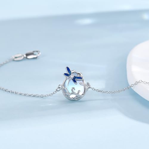 Image of Dragonfly Bracelet 925 Sterling Silver Butterfly Bracelet Adjustable Celtic Moon Bracelet Irish Celtic Jewelry Gifts for Women