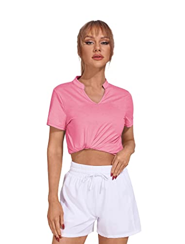 Coorun Women's Short Sleeve T-Shirt Quick Dry Athletic Running Workout Yoga Top Tee Tennis Shirts B_Peach Pink Large #TOP2