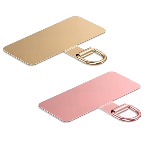 Lammcou Patch pour Lanière Téléphone, Pads en Acier Inoxydable pour Coque de Smartphone, Support Universel pour Housse & Bracelet Main Libre, Phone Tether Tab (2, Noir & Pink, 4.8 * 2cm)