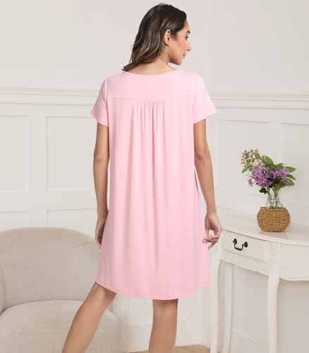 Image of NACHILA Bamboo Viscose Nightgown for Women Short Sleeve Crew Neck Sleepwear