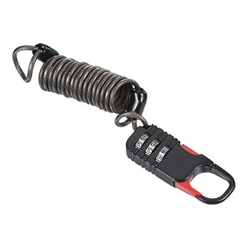 PATIKIL 3桁コンビネーションロック ばねケーブル付き ヘルメット南京錠 1 M 柔軟 セキュリティスチールロックワイヤー バイクロッカー旅行荷物用 ブラック
