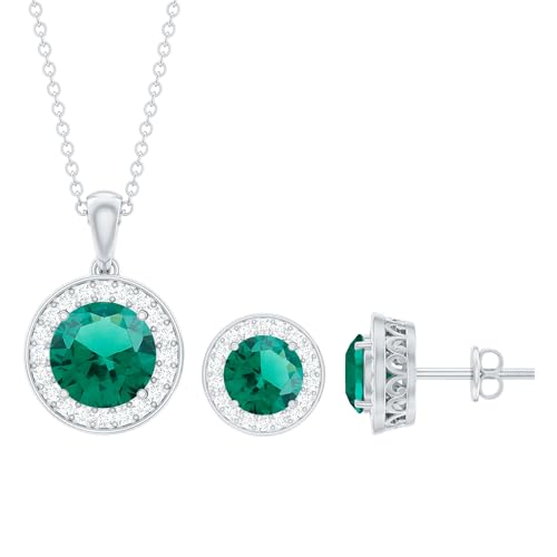 Rosec Jewels Certified 3 Carat Lab Grown Emerald Necklace Earrings Set in Silver, Aaaa Quality,...