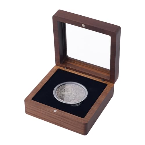 Caja de exhibición de monedas de madera con inserto negro miniatura 1