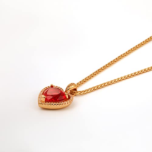 Cowlyn Forever Love Heart Pendant Necklace Simulated Birthstone Crystals Red Love Cubic Zirconia 18K Gold Rope Chain Dainty Charm Birthday Valentine Mother's Day Jewelry For Women Girls #TOP7