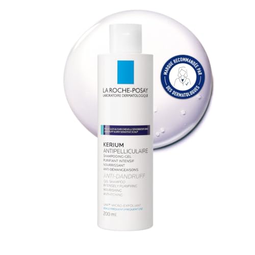 La Roche-Posay, Kerium, Shampoing-Gel Anti-Pelliculaire, Apaise & Purifie, Enrichi en Vitamine PP, Convient aux Cuirs Chevelus Gras, 200 ml