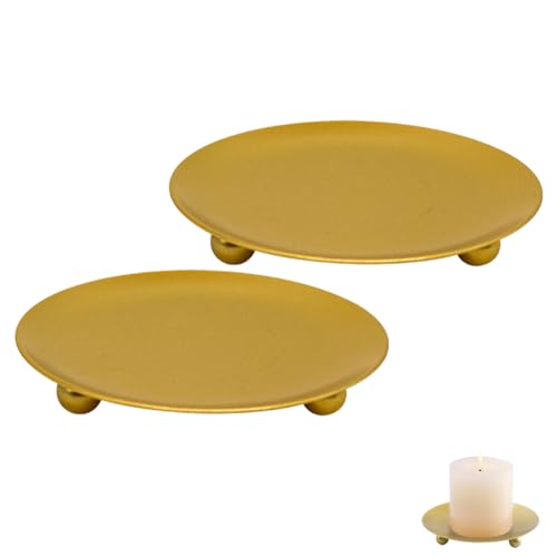 WeddHuis 2 Pezzi Portacandele per Candele a Colonna, Candelabri in Metallo per Decorazione Tavolo, Matrimonio, Preghiera, Festa di Famiglia e Arredamento (Oro)