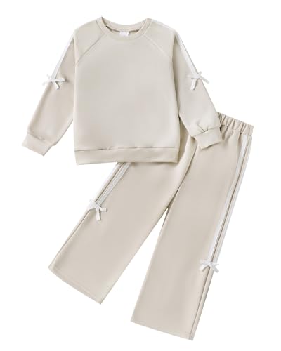Saeaby Toddler Girls Outfits Girl Clothes Fall/Winter Long Sleeve Sweatshirts Bow Wide Leg Pants Little Girls 5 Yr Old Yellow Gifts For Girls 4T 5 Year Old