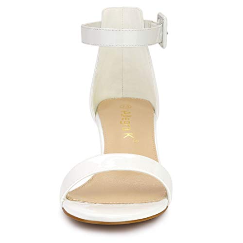 Allegra K Allegra K Women's Low Block Heel White Patent Leather Ankle Strap Sandals - 8.5 M US