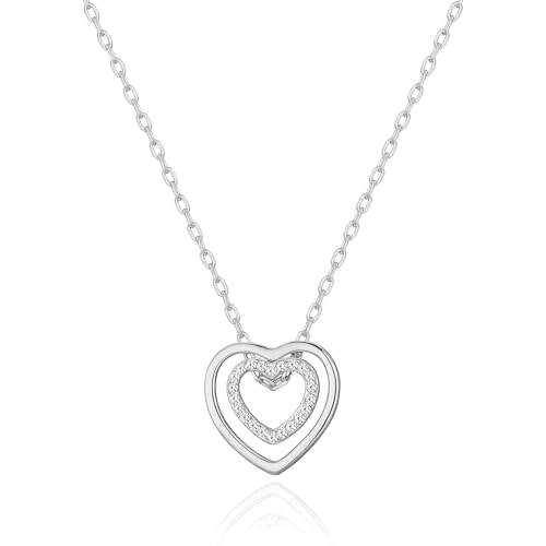 Philip Jones Silver Plated Double Heart Necklace Created with Zircondia® Crystals