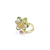 Swarovski Idyllia open ring, Mixed cuts, Flower, Green, Gold-tone Finish, Size 6 3/4