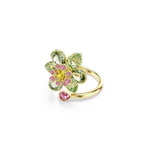 Swarovski Idyllia open ring, Mixed cuts, Flower, Green, Gold-tone finish by Swarovski - Used condition - US$128.42