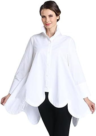 IC Collection Scalloped Cotton Blouse - 2585B (Large, White)