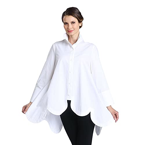Ic Collection Scalloped Cotton Blouse - 2585B (Large, White) #TOP3