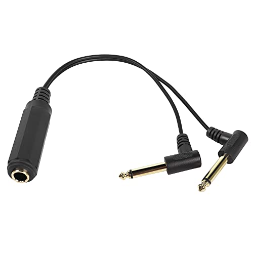 QIANRENON TRS 6.35mm a 2 TS 6.35mm Audio Y Divisor Adaptador Dorar 1/4 hembra a 2 Mono TS 1/4 macho 90° Ángulo AUX cable, para Studio Pro Sound y DJ de 11 pulgada
