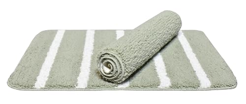 Image of Microfiber Soft Anti Slip Water Absorbent Door Mat | Bath Mat with Rubber | Soft & Super Absorbent Mats for Shower | Quick-Drying Mats for Kitchen Bathroom|Set of 2(White Green, 38X57 CM)