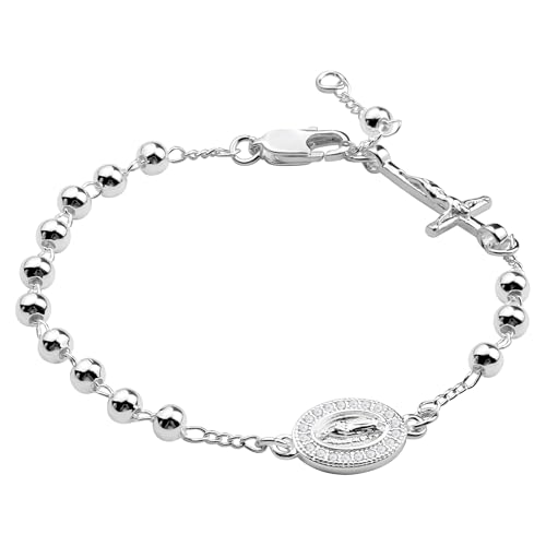 4mm Silver Plated Beads Catholic Rosary Chain Bracelet for Women with Gift Box