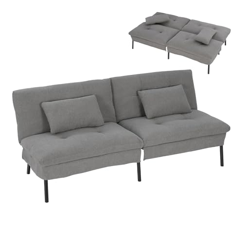 WOLTU Canapé Lit 2 Places Convertible, Clic Clac, avec 2 Coussins, Dossier Réglable, Pieds en Métal, Tissu Effet Lin, pour Salon, Chambre à Coucher ou...