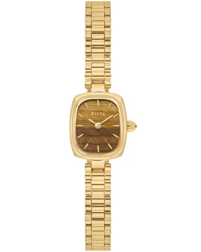 Image of FIYTA Women's Watch - Elegant Gold Small Square Luxury Watch with Sapphire Crystal; 316L Stainless Steel Jewelry Bracelet, Timeless Gift for Her, Mother's Day, Gift Box Included