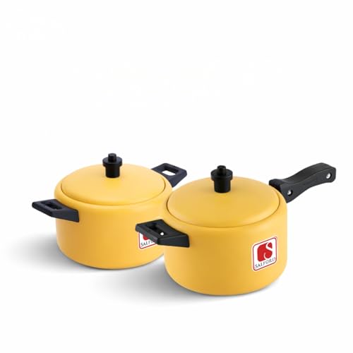 Salford Tim & Tam Mini Cooker + Casserole Set of 2 Inner Lid 800ml | Aluminium Mini Cookers Manual Kitchen Cookware Pots & Pans | Fast & Safe Healthy Cooking | Induction & Gas Stove Compatible