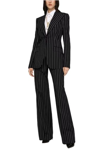 Women's Stripes 2 Piece Suits Office Lady Business Outfits Slim Fit Blazer Jacket Pant