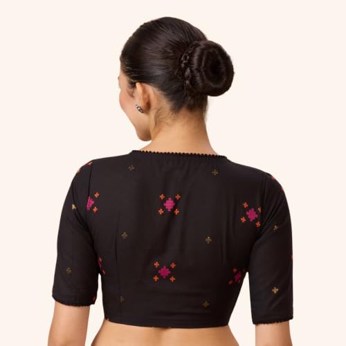 Image of Studio Shringaar Women's Cotton Multicoloured Ikat Readymade Saree Blouse with Underarm Sweat Pads (Pack of 14 Pads)