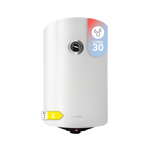 UNIVERSALBLUE | Termo eléctrico de 30 litros | Potencia 1500W | Instalación vertical | Resistencia y tanque esmaltados | Sistema de seguridad y contra salpicaduras | Entrega en 24-48h (días laborales)