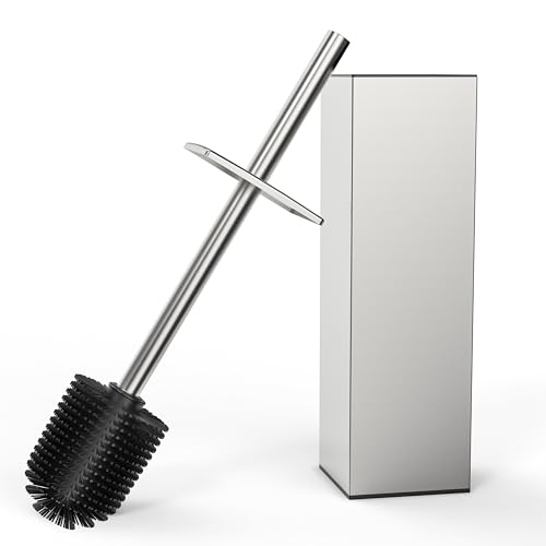 Image of RUACQ Toilet Brush and Holder Set, Square, Brushed Nickel