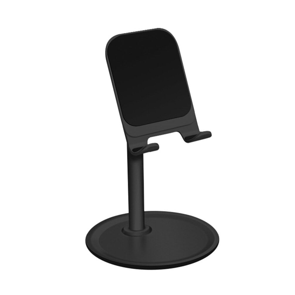 Mikikit Anti-Slip Mobile Phone Stand Bracket Multi-Angle Adjustment Desktop Aluminium Alloy Cell Phone Holder with Storage Tray Compatible for iPad, iPhone, Smart Phone, Tablet (Black)