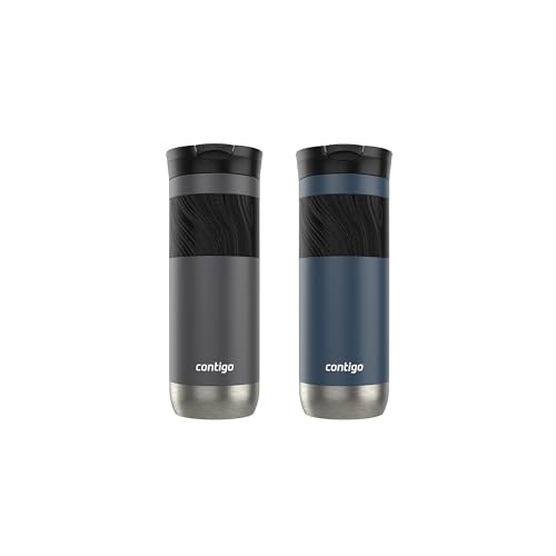 Image of Contigo Byron 2.0 Stainless Steel Travel Mug with SNAPSEAL Lid and Grip, 20 oz, 2-Pack, Sake; Blueberry