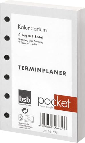 BSB Kalendarium Kalendereinlage Terminplaner Pocket, 2026, ca. A7, 1 Tag = 1 Seiten, 02-0275