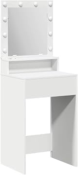 White Dressing Table, 50x41x135 cm Engineered Wood Vanity Desk with LED Mirror Lights, Storage Shelves, Modern Dresser for Bedroom